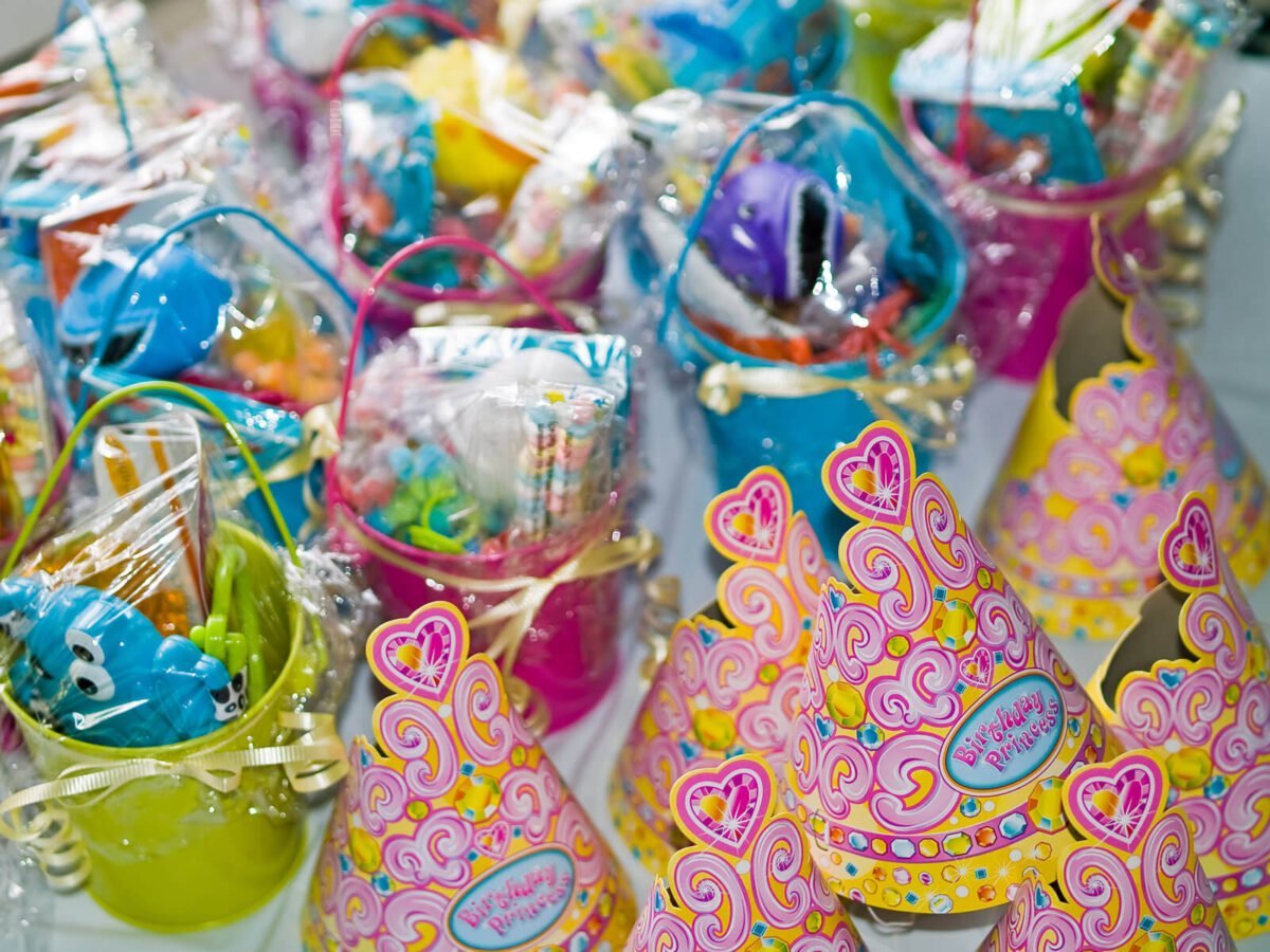 table of party favors for a little girl's birthday party