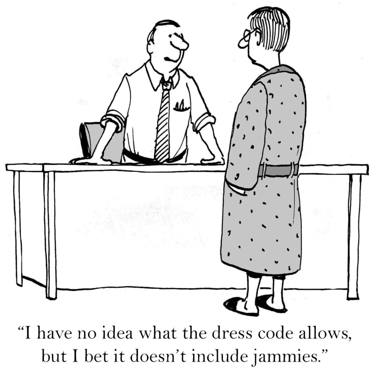 comedy cartoon about dress code at work
