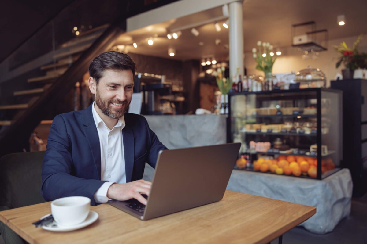 businessman freelance working in a coffee shop