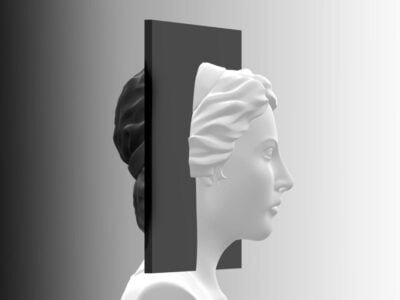 Bipolar split personality. Female with black divider. Concept of mental disease. 3D render