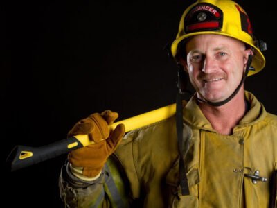 firefighter holding axe